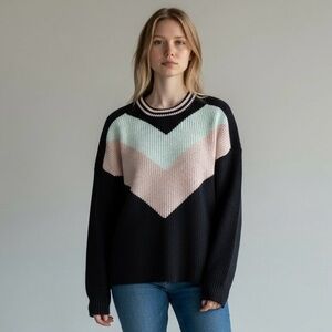 Brooks brothers Colorblock Chevron Sweater red fleece cotton LARGE